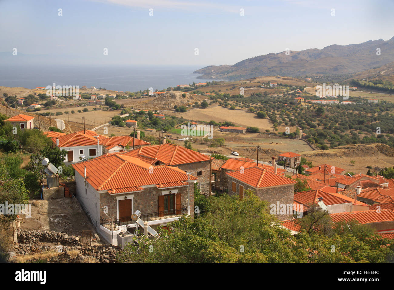 Vista di molivos sull'isola greca di Lesbo Foto Stock