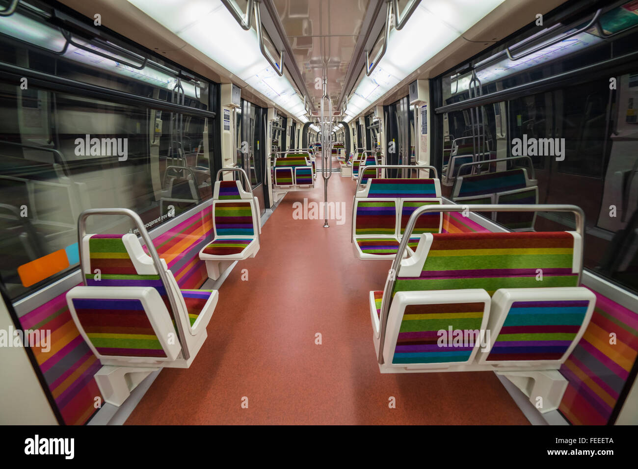 All'interno di una vettura della metropolitana di Parigi linea 14 Foto Stock