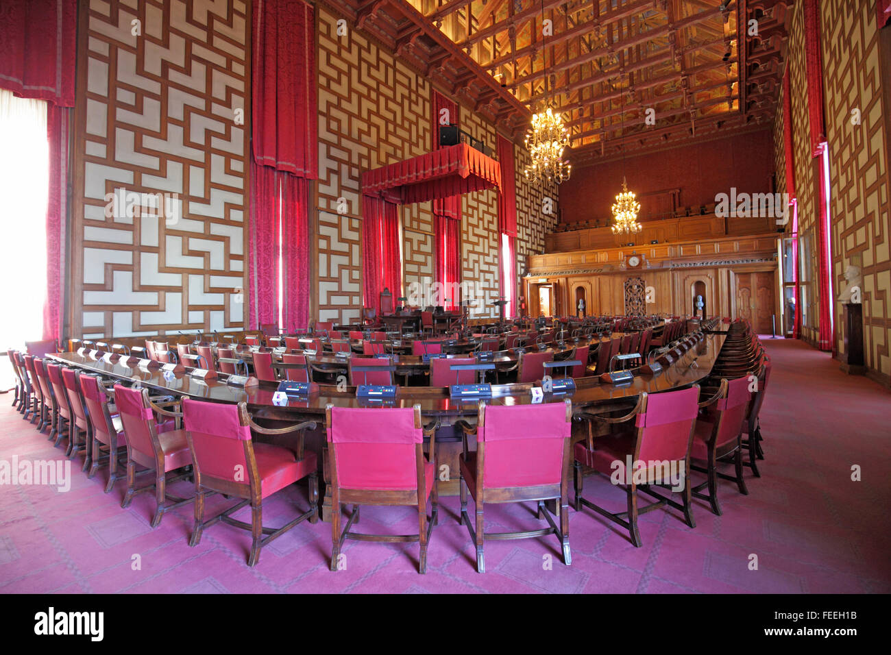 Sala del consiglio al municipio di Stoccolma, Stoccolma, Svezia Foto Stock