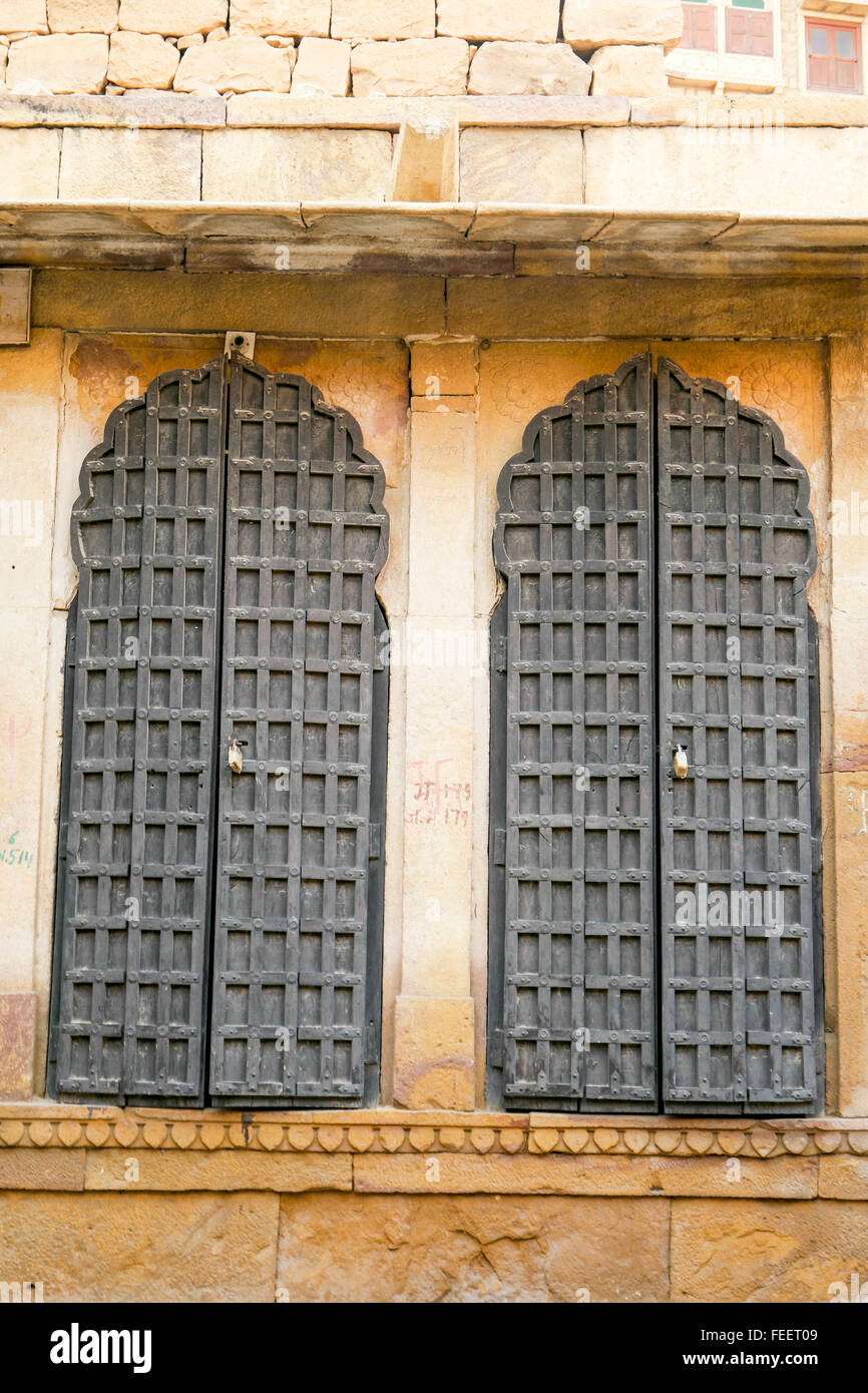 Un India classic porta in Golden fort di Jaisalmer. Foto Stock
