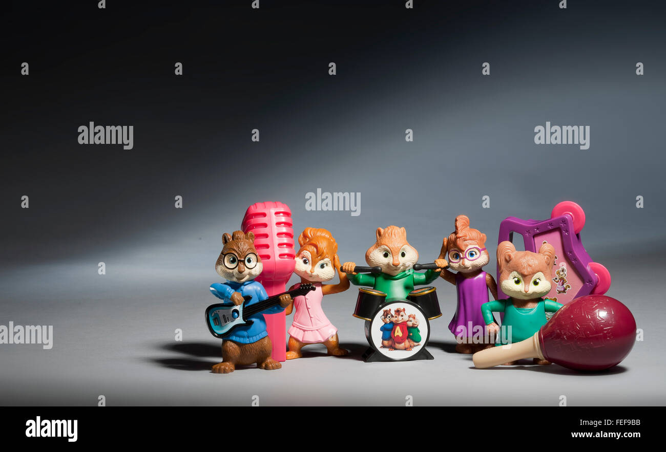 Mcdonalds happy meal giocattoli dal film Alvin ed i Chipmunks Foto Stock