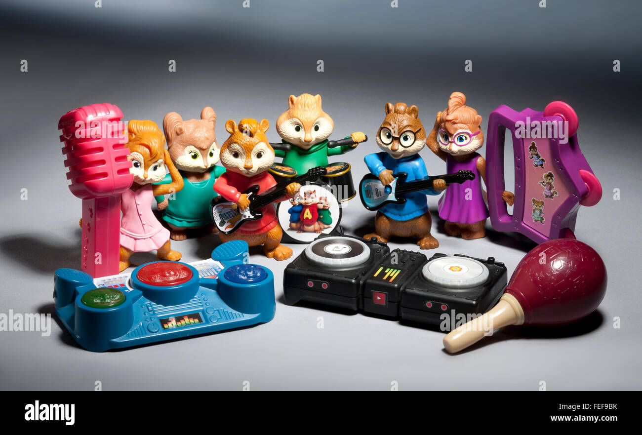 Alvin ed i Chipmunks Chipettes giocattoli da Mcdonalds Happy Meals Foto Stock