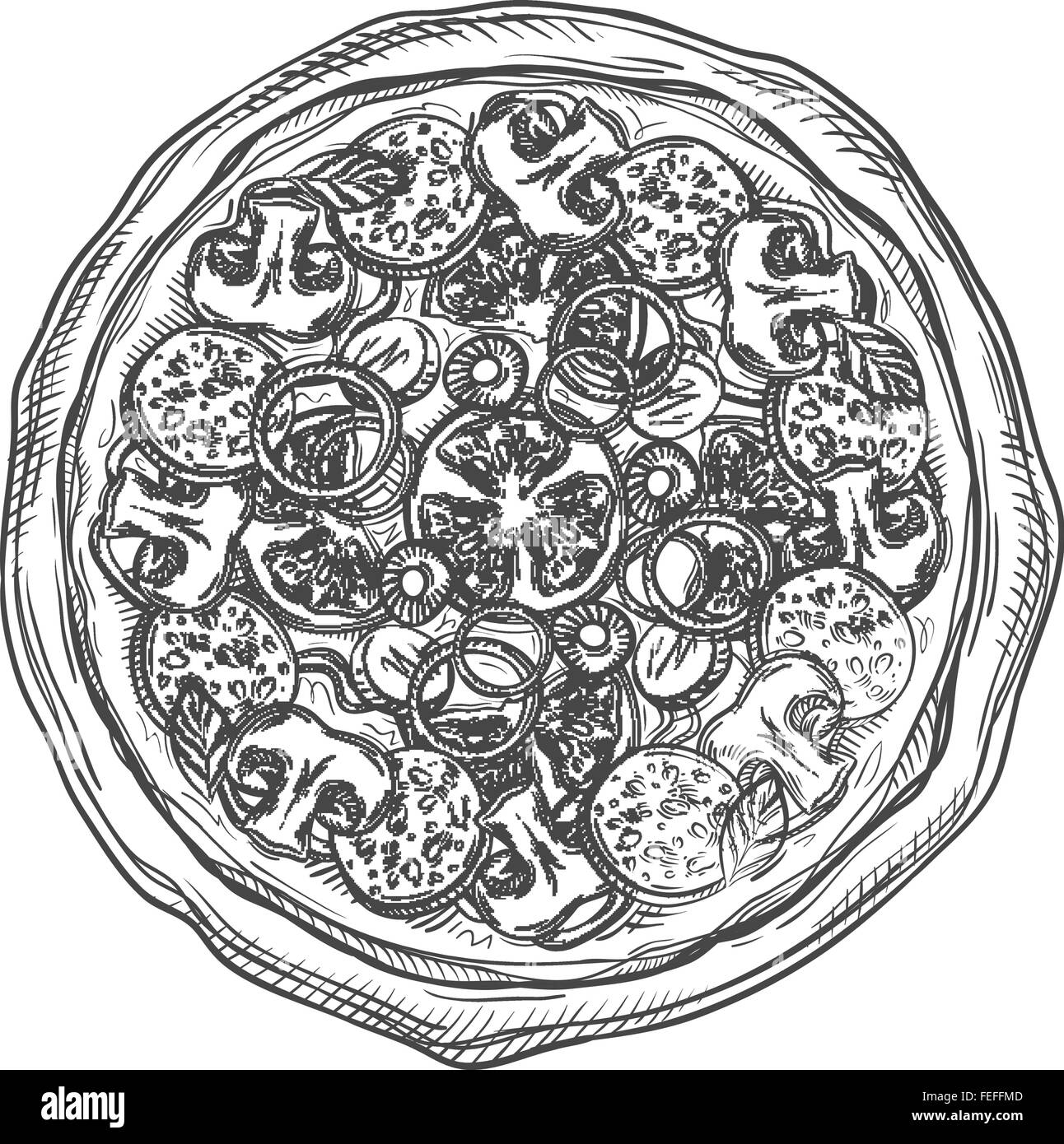 Pizza sketch. illustrazione vettoriale Illustrazione Vettoriale