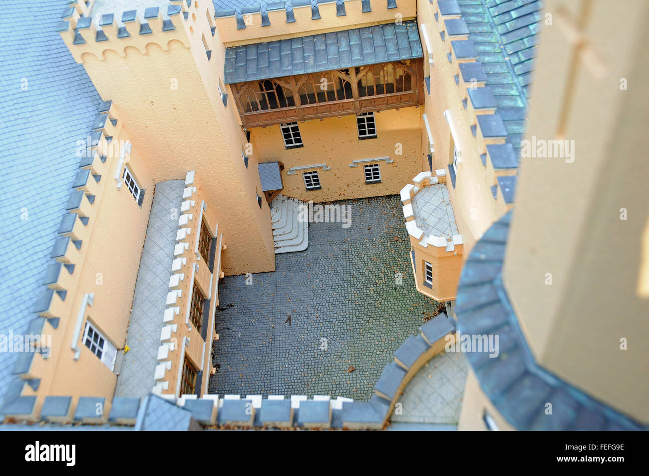 Cortile del castello quadrato replica in miniatura nella Bassa Slesia Kowary il parco in miniatura, Polonia Foto Stock