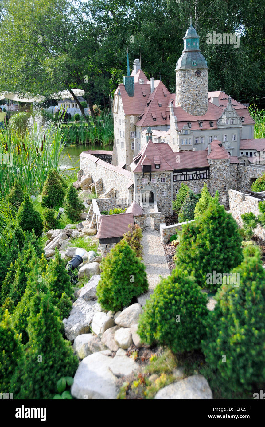 Replica in miniatura del castello di Czocha nella Bassa Slesia Kowary il parco in miniatura, Polonia Foto Stock