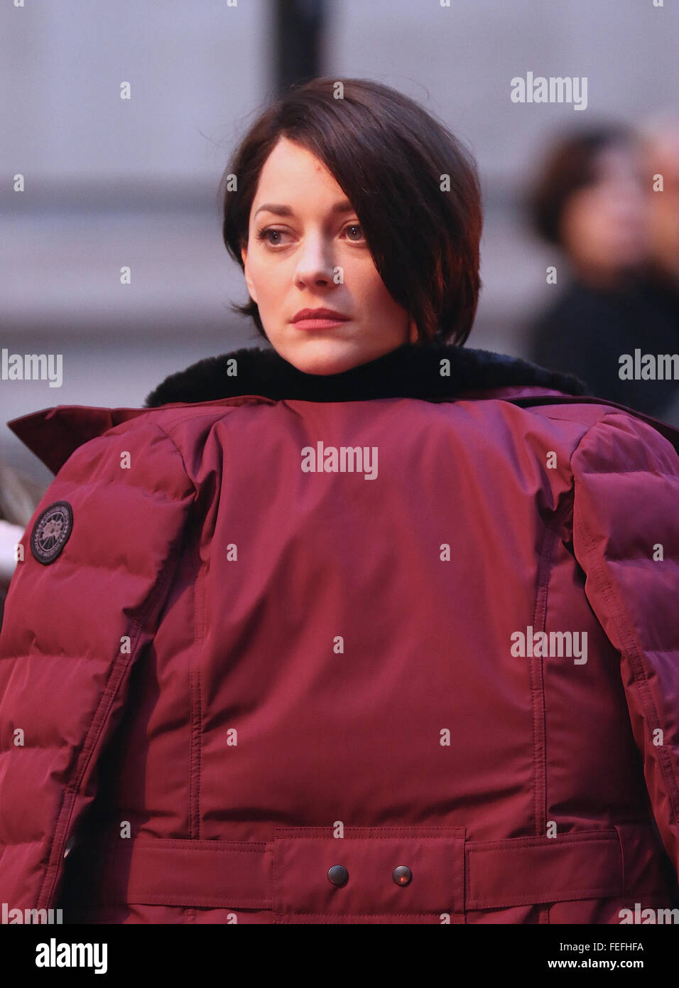 Londra, UK, 8 Novembre 2015: Marion Cotillard sul set le riprese di Assassin 's Creed a Londra Foto Stock