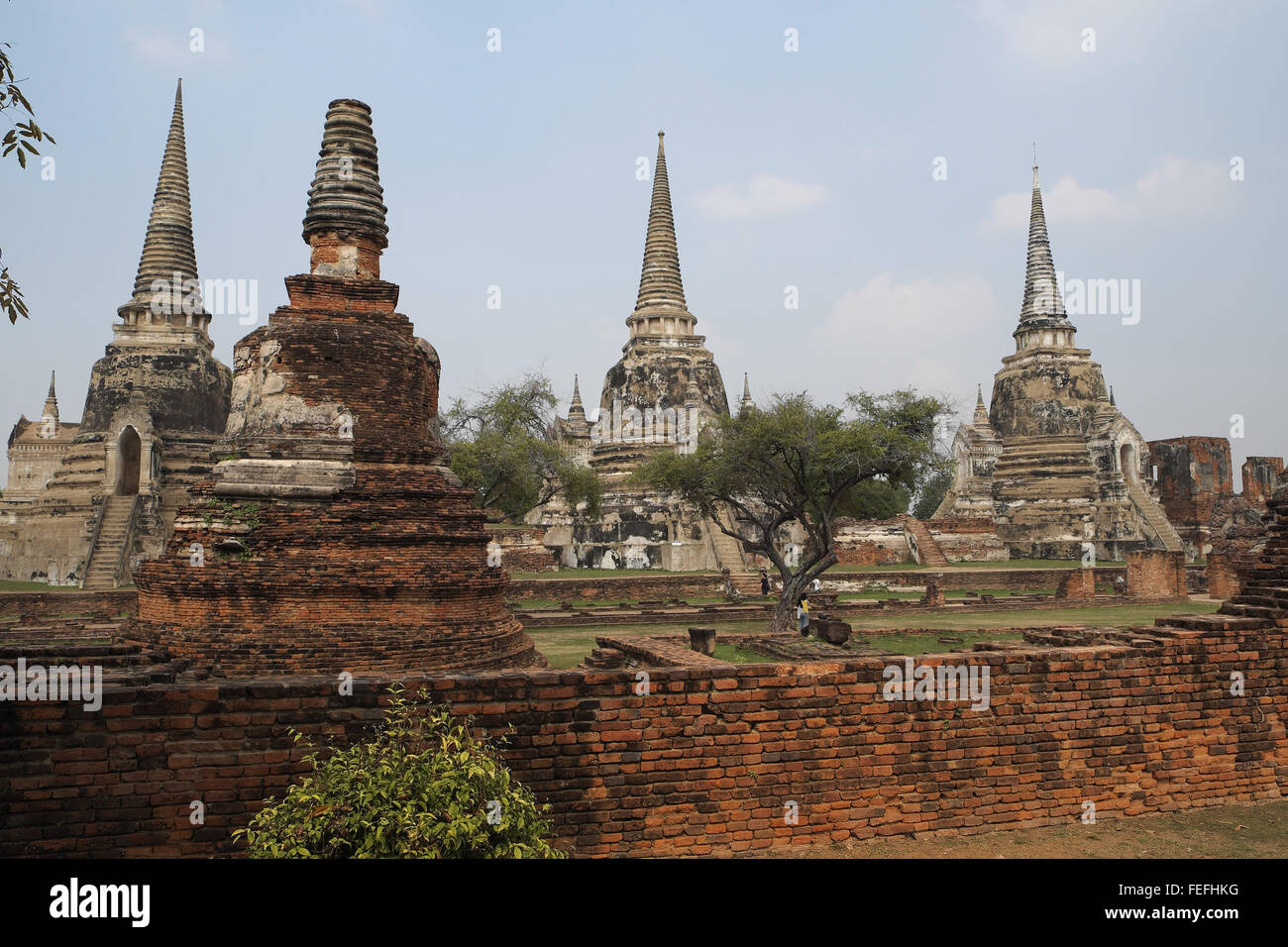 I tre rovinato chedi del Wat Phra si sanphet, Ayutthaya, Thailandia, in Asia. Foto Stock