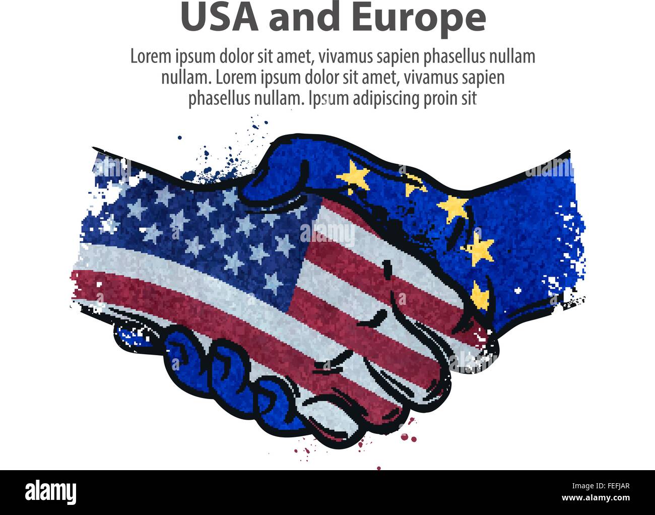 Stretta di mano. Gli Stati Uniti e l'Europa. illustrazione vettoriale Illustrazione Vettoriale