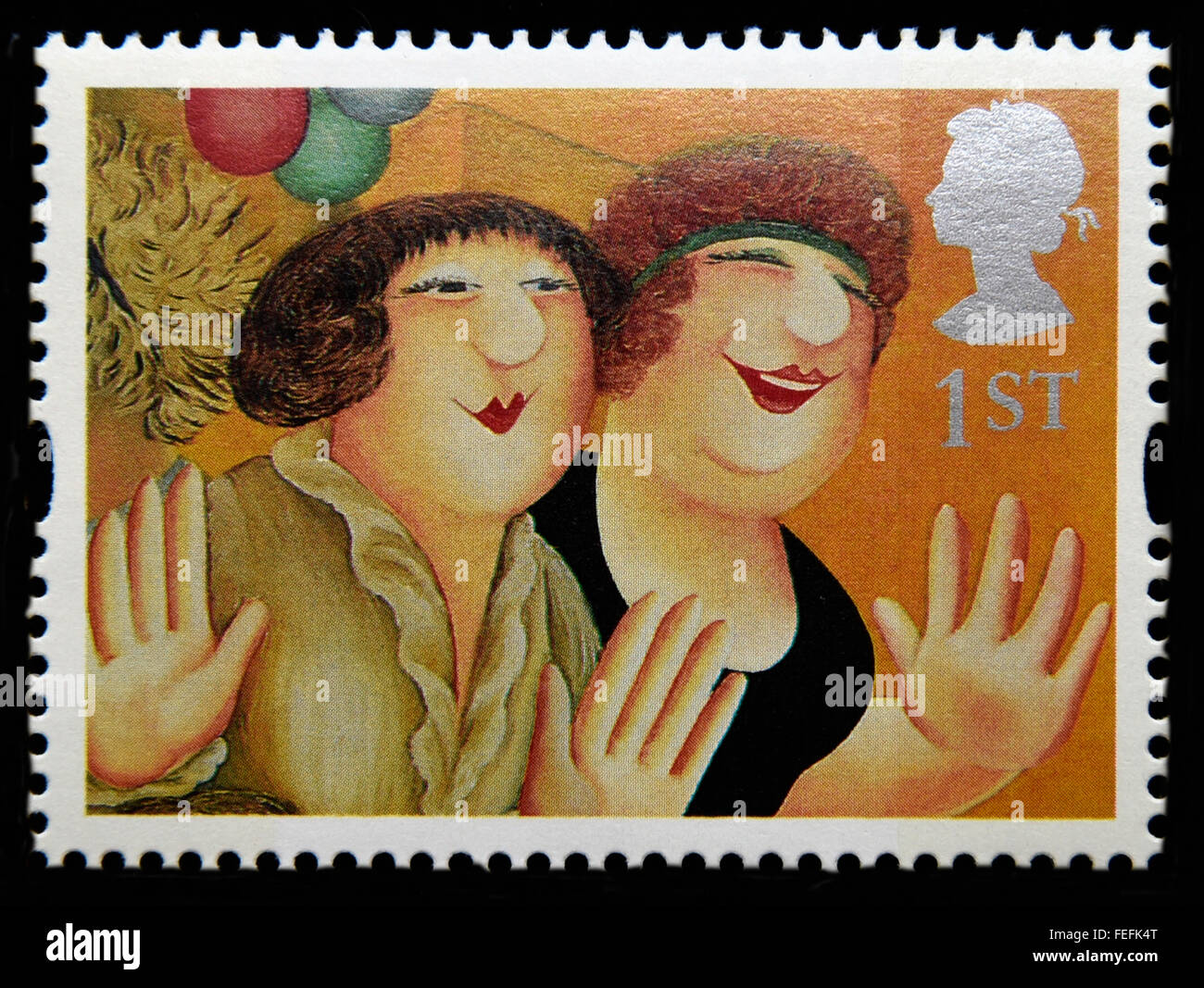 Francobollo. La Gran Bretagna. La regina Elisabetta II. 1995. Messaggi di saluto. I messaggi di saluto in arte. 'Ragazze in città". Foto Stock Francobollo. La Gran Bretagna. La regina Elisabetta II. 1995. Messaggi di saluto. I messaggi di saluto in arte. 'Ragazze in città". Foto Stock