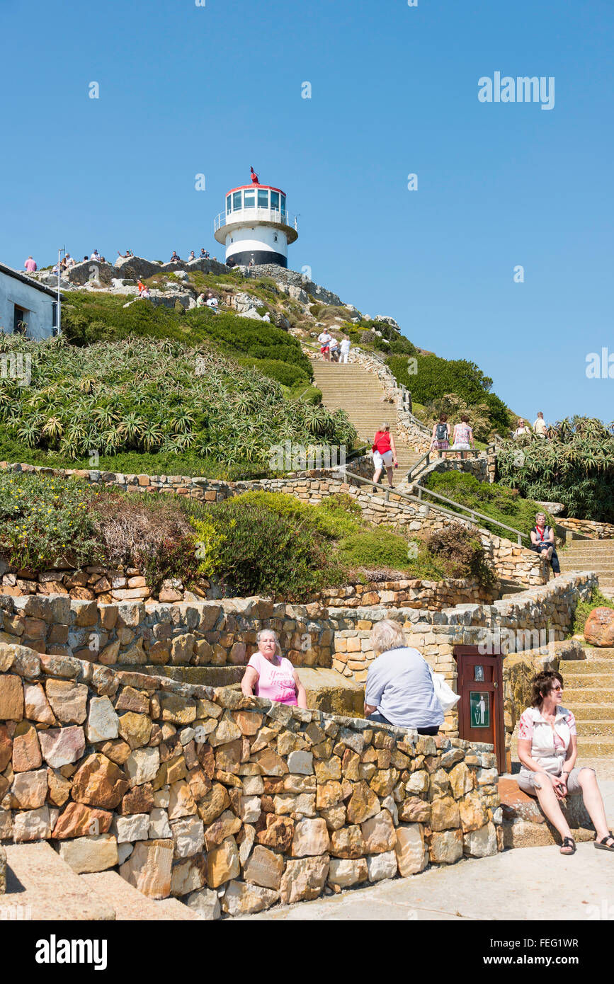Passi per Cape Point Lighthouse, Capo di Buona Speranza, Cape Peninsula, città di Cape Town, Western Cape, Sud Africa Foto Stock