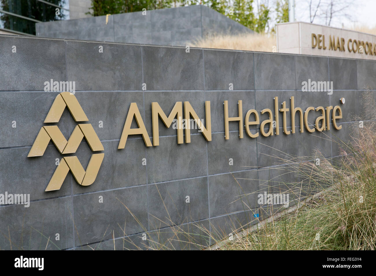 Un logo segno al di fuori della sede di AMN Healthcare a San Diego, la California il 30 gennaio 2016. Foto Stock