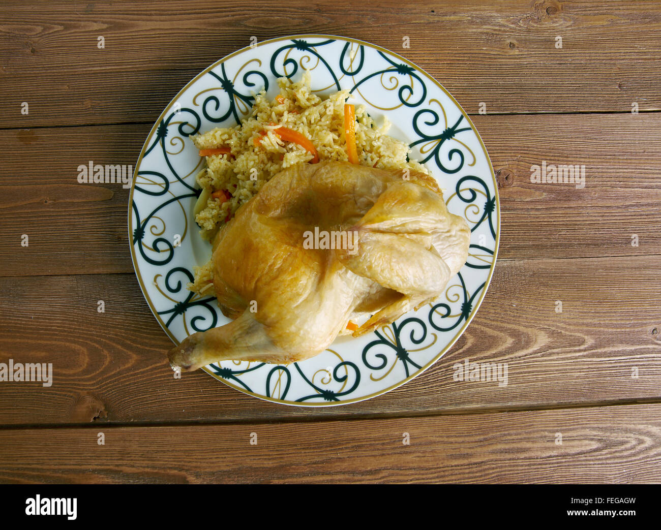 Pollo Kabsa - misti piatti a base di riso che proviene in Yemen.ristoranti mediorientali. Foto Stock