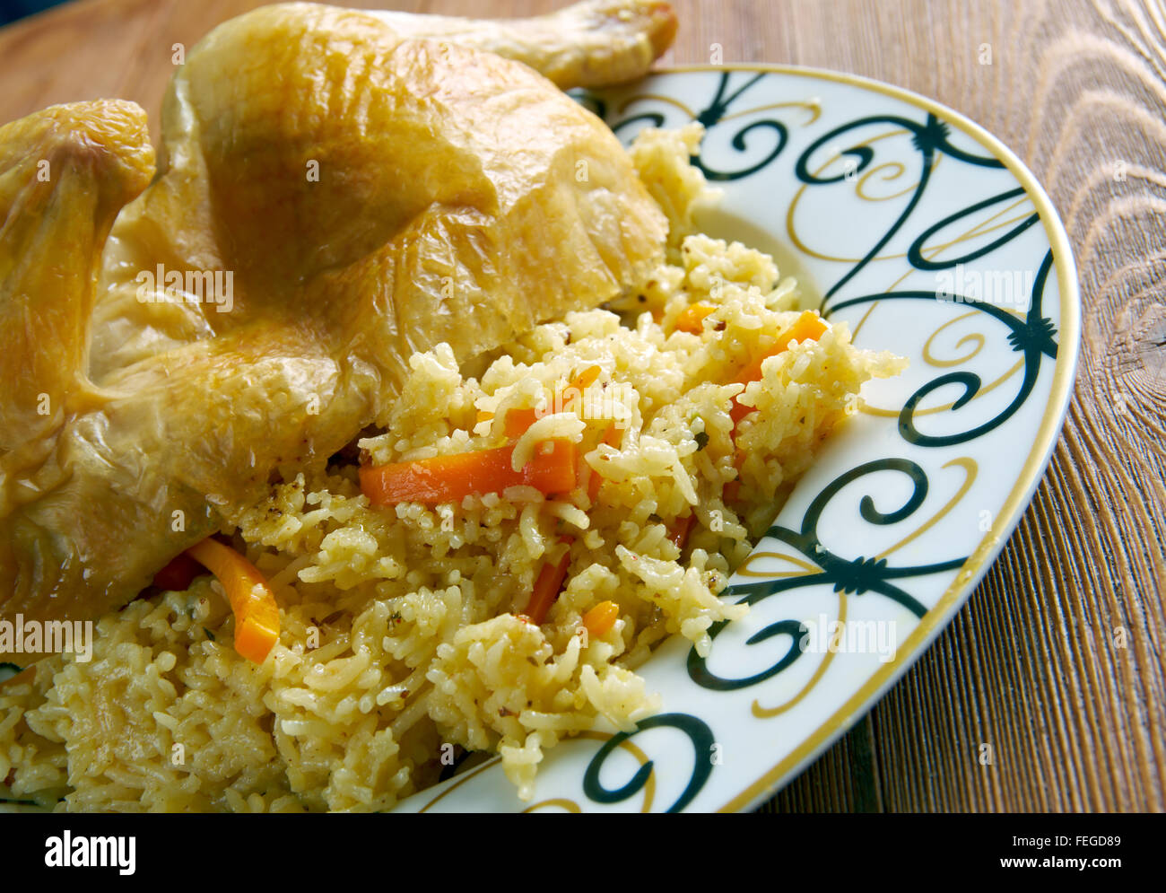 Pollo Kabsa - misti piatti a base di riso che proviene in Yemen.ristoranti mediorientali. Foto Stock