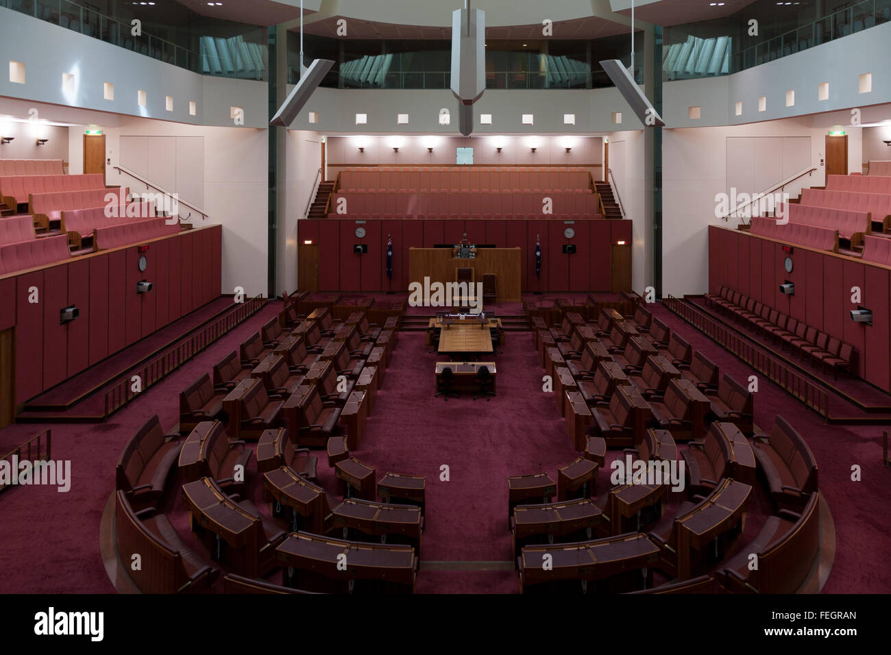Interno del Senato Federale al Parlamento australiano casa sulla collina di capitale atto di Canberra Australia Foto Stock