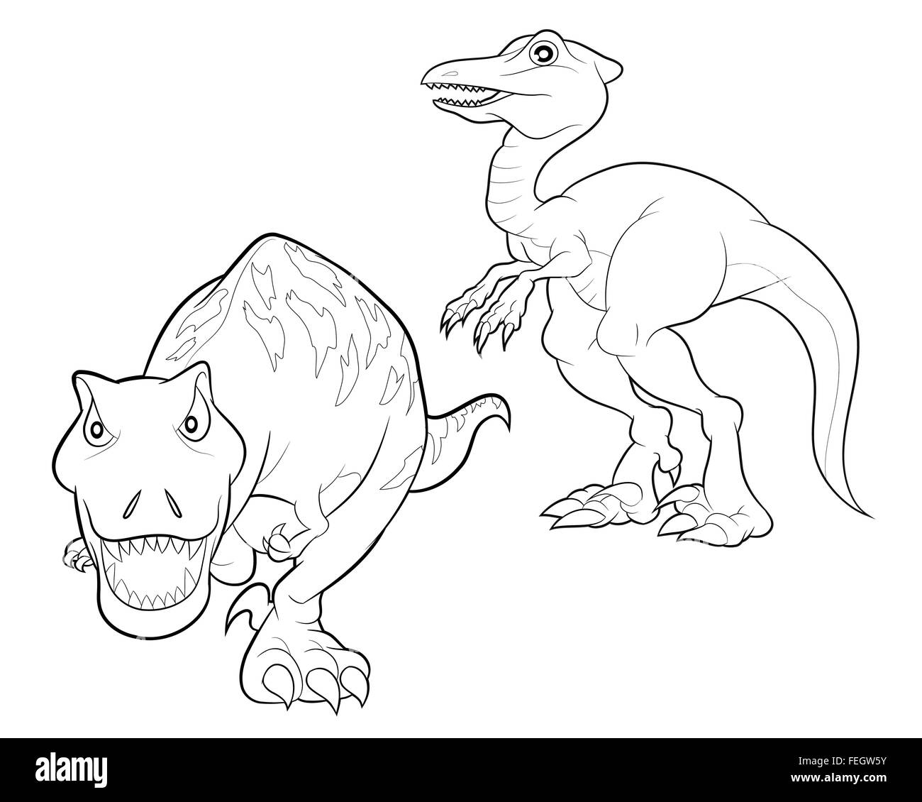 Carino gruppo vettore di dinosauri cartoon molte azioni.Tirannosauro lesothosaurus styracosaurus iguanodon stegosaurus diplodocus allosaurus thrinaxodon Illustrazione Vettoriale