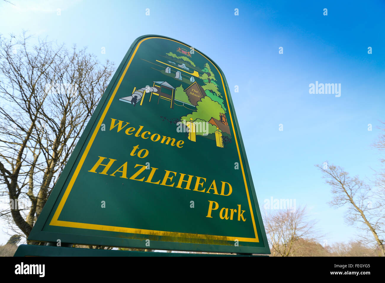 Segno per Hazelhead parco nella città di Aberdeen, Scozia, Regno Unito Foto Stock