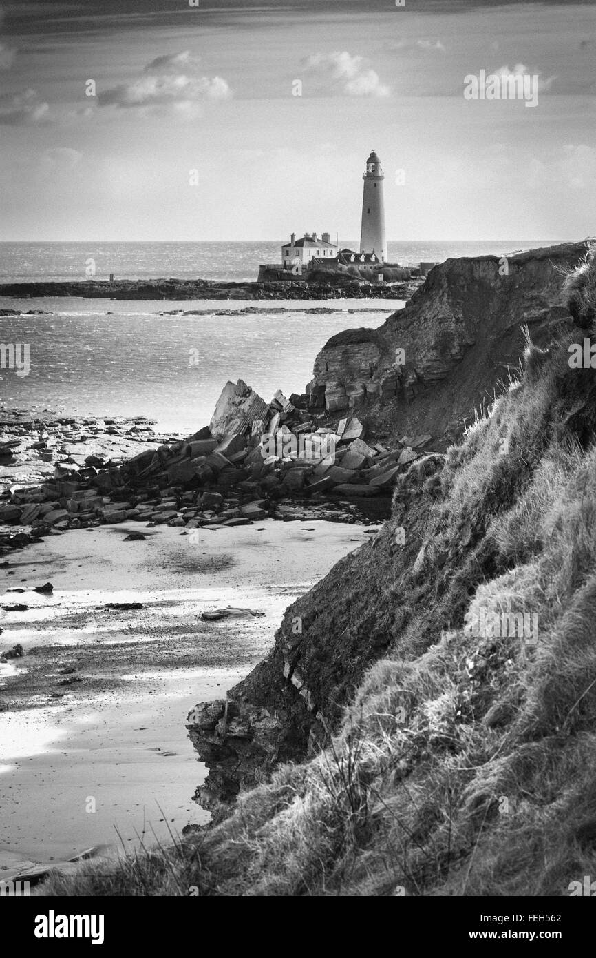 St Mary's Faro. Whitley Bay, Tyne and Wear, Inghilterra. Regno Unito GB Europa Foto Stock