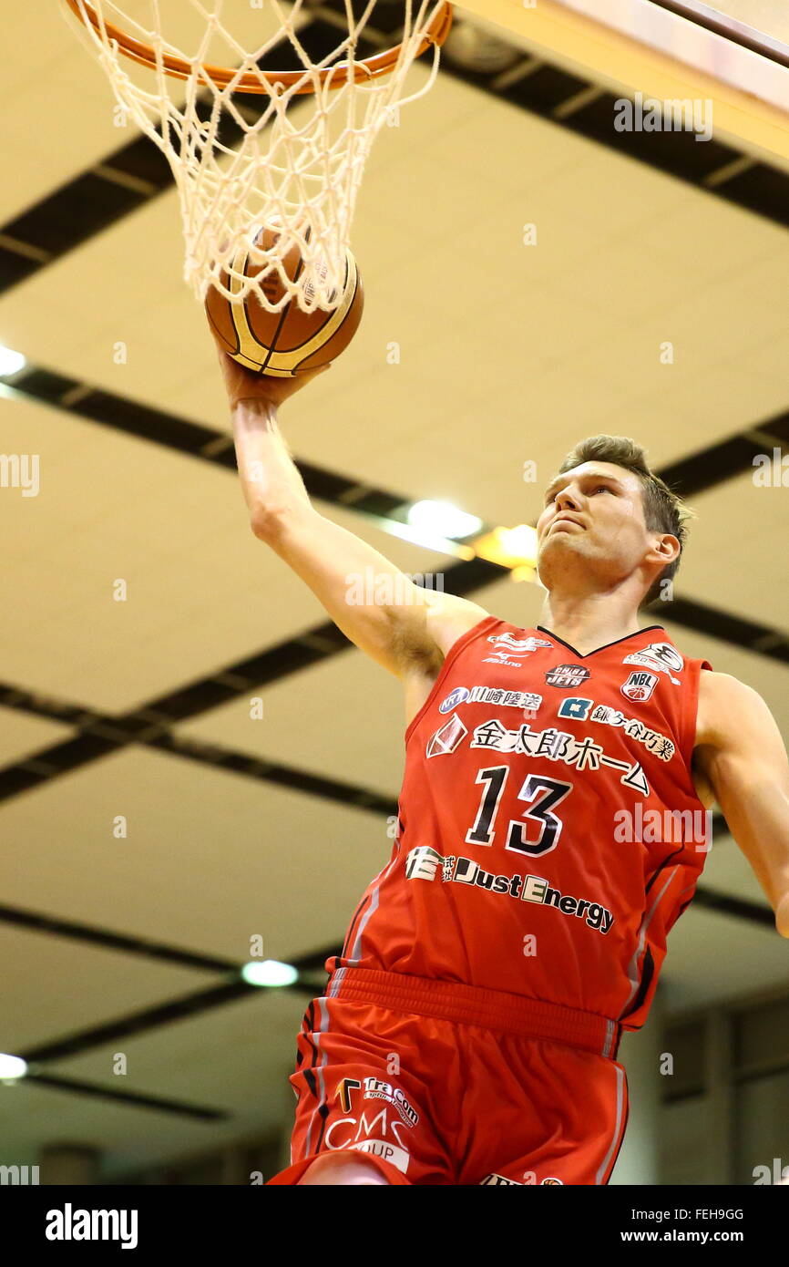 Clint Chapmen (jet), 7 febbraio 2016 - Basket : National Basketball League 'NBL' 2015-2016 tra getti di Chiba 70-69 HIROSHIMA libellule in città Yachiyo palestra, Chiba, Giappone. (Foto di AFLO SPORT) Foto Stock