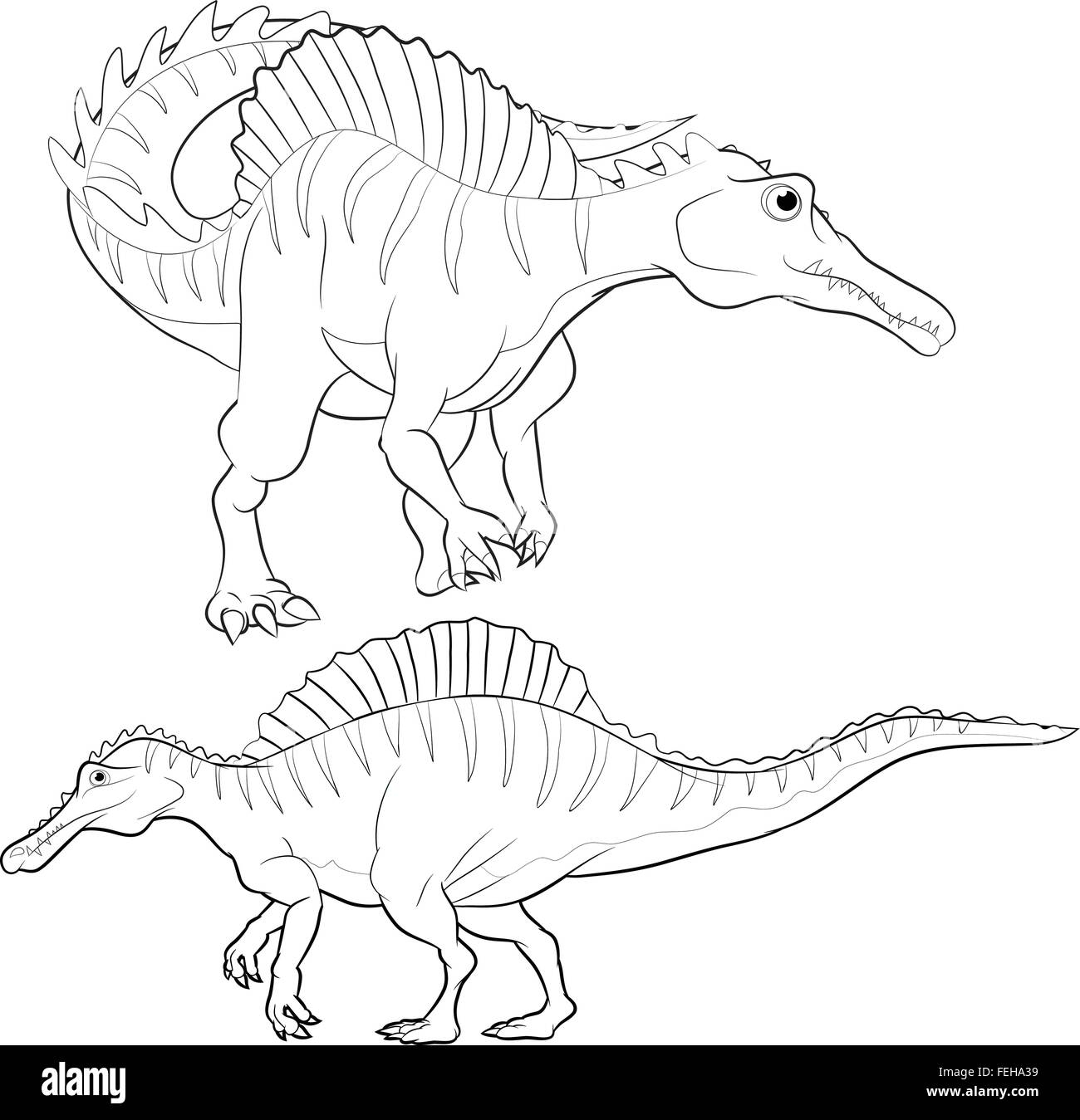 Carino gruppo vettore di dinosauri cartoon molte azioni.Tirannosauro lesothosaurus styracosaurus iguanodon stegosaurus diplodocus allosaurus thrinaxodon Illustrazione Vettoriale