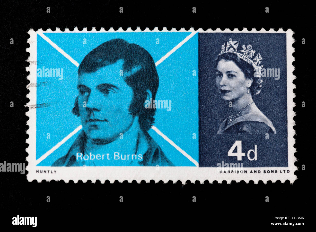 Robert Burns commemorative timbro GB close up 1966 Foto Stock