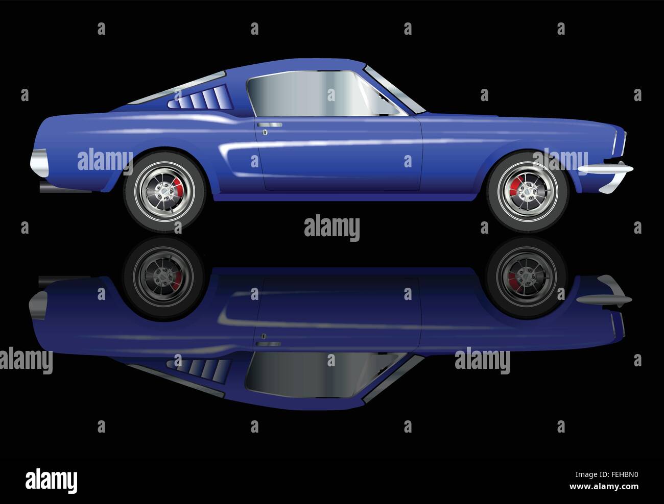 Un americano grande V8 muscolo auto su uno sfondo nero Illustrazione Vettoriale