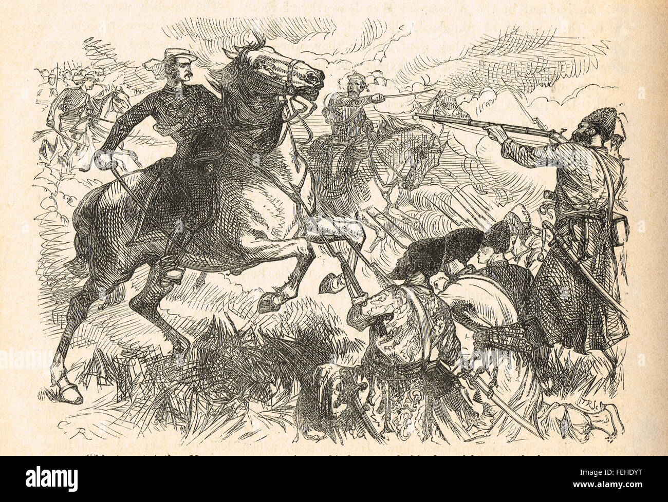 Il tenente Moore VC nemico saltando baionette guerra persiano 1857 Foto Stock