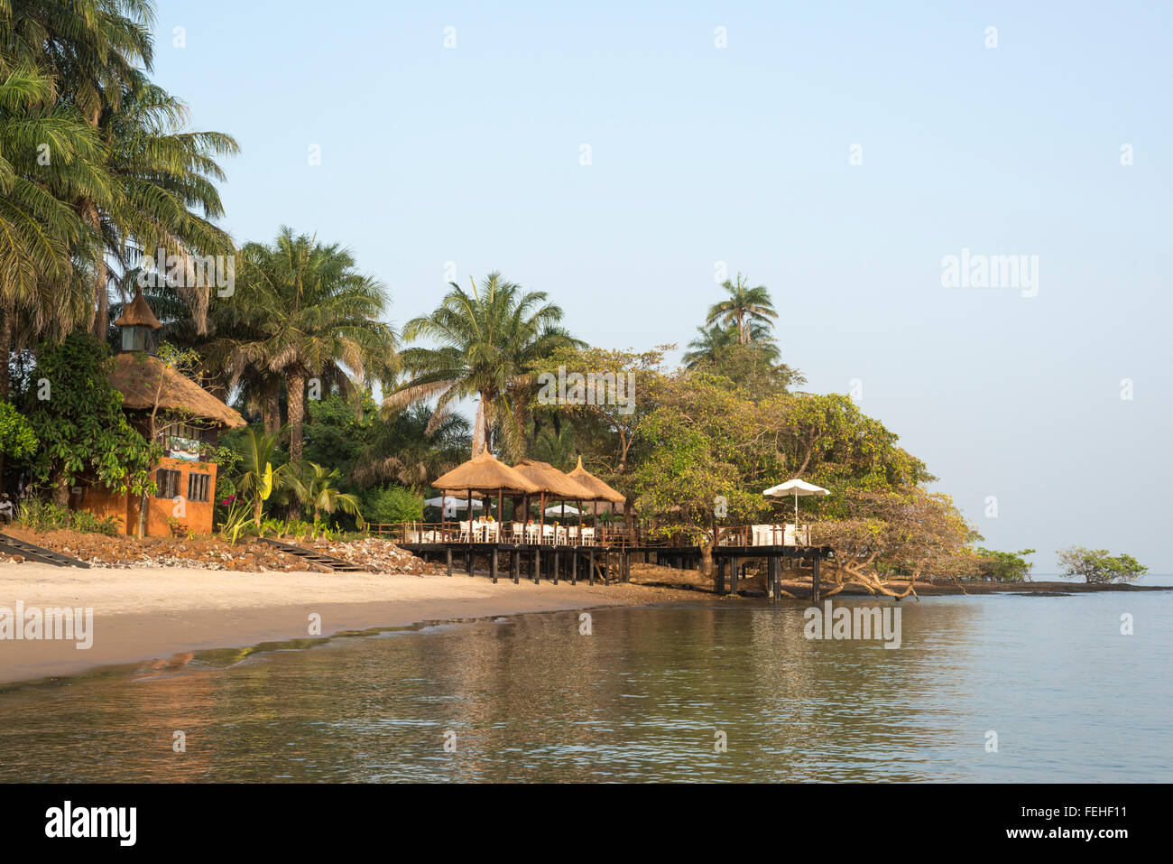 Ponta Anchaca holiday resort sull'isola di Rubané, Isole Bijagos, Guinea Bissau Foto Stock