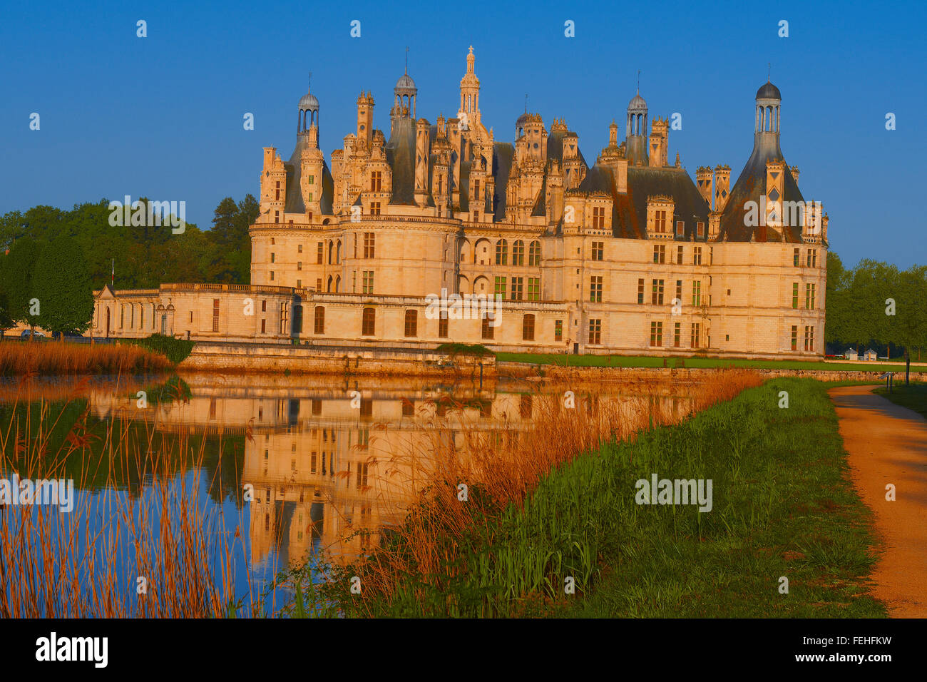 Chambord, Castello di Chambord, Chateau de Chambord, Dawn, Loir et Cher, Valle della Loira, fiume Loira, Val de Loire, UNESCO World Herita Foto Stock