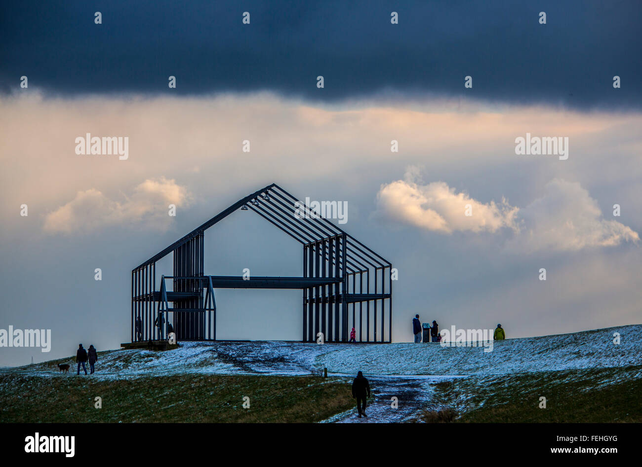 "Halde Norddeutschland', un heap artificiale in Neukirchen, Germania, landmark arte, artwork hall house su 102 metri di bottino heap, Foto Stock