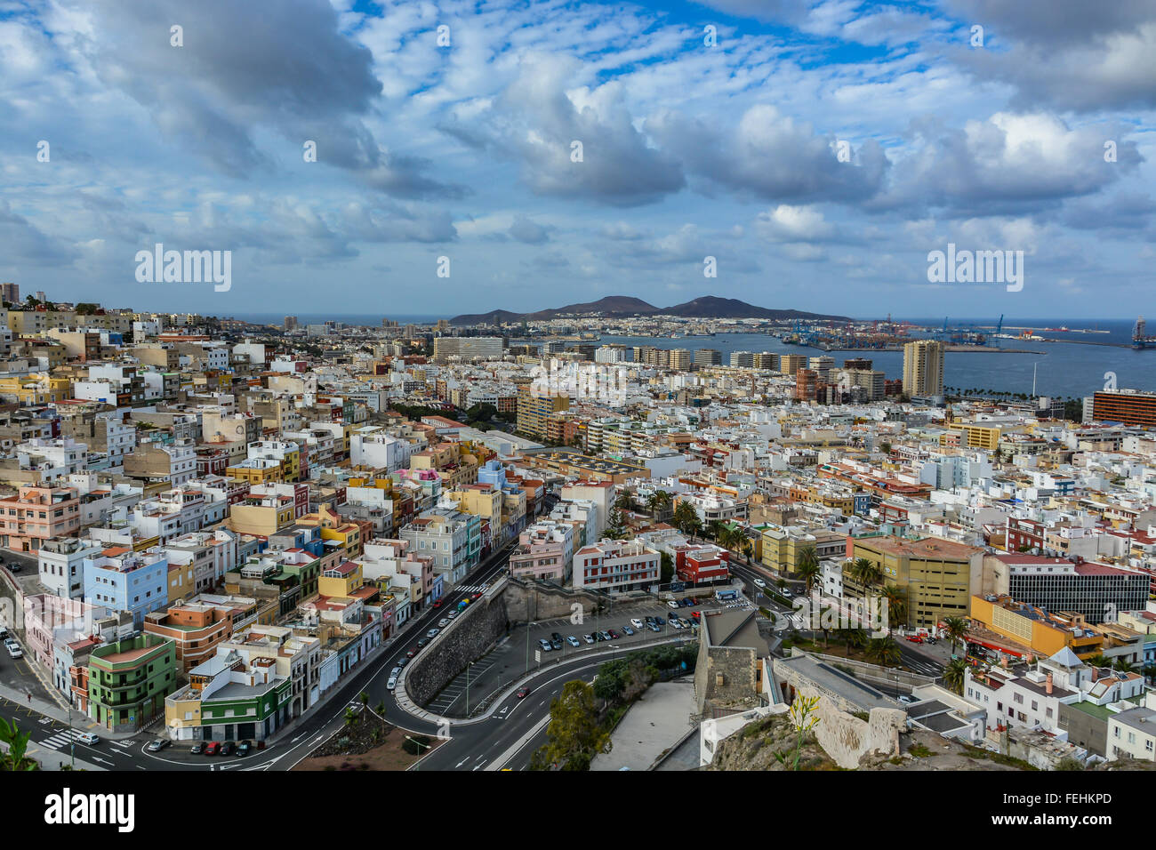 Vista panoramica di Las Palmas de Gran Canaria in un giorno nuvoloso Foto Stock
