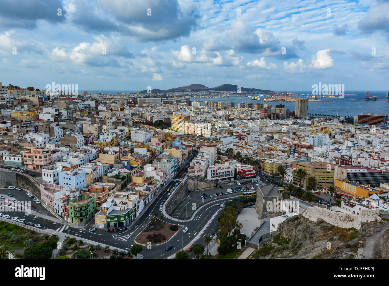 Vista panoramica di Las Palmas de Gran Canaria in un giorno nuvoloso Foto Stock