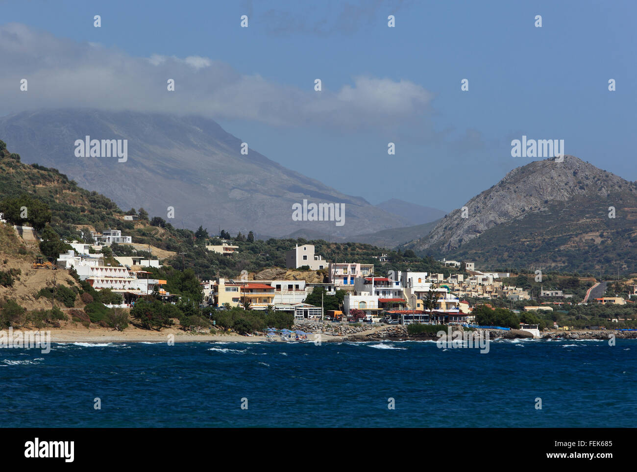 Creta, resort Plakias sulla costa sud dal Mar Libico Foto Stock