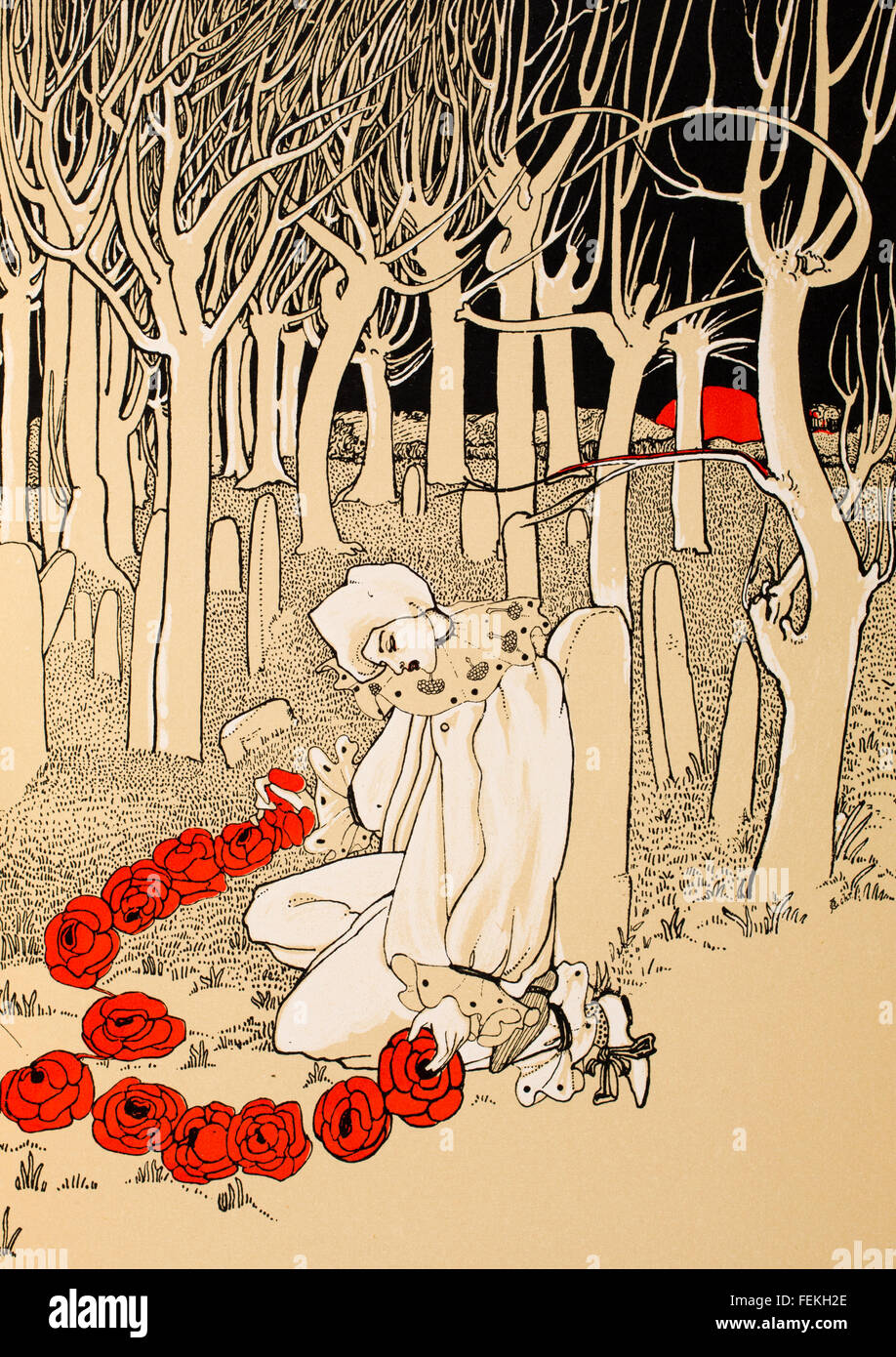 Pierrot e Pierrette, illustrazione dalla onorevole Mabel Dearmer, art nouveau Illustrazione a colori da 1897 Studio Magazine Foto Stock