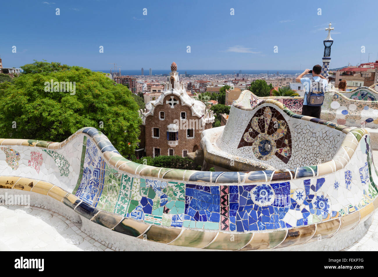 Parco Guell, Barcellona, Spagna, 1900-1914. Foto Stock