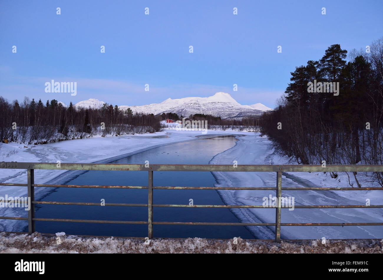 Bellissimo fiume ghiacciato in streaming in inverno Foto Stock