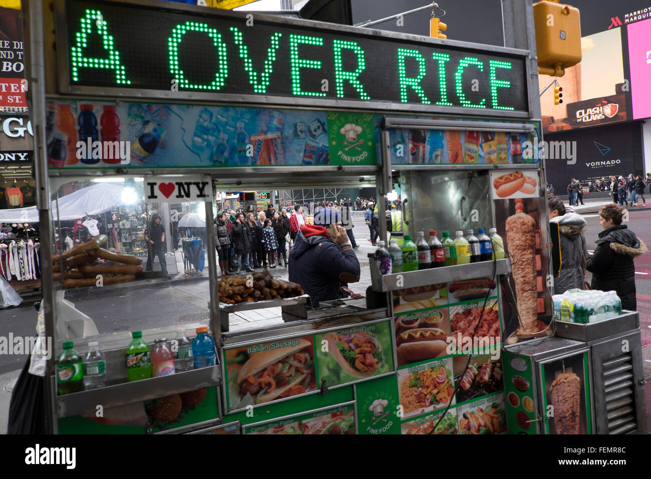 Mobile di fast food stallo, Times Square, New York, Stati Uniti d'America Foto Stock