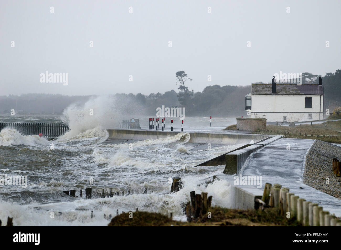 Spiaggia di Lepe, Hampshire, Regno Unito. Il giorno 08 Febbraio, 2016. Tempesta Imogen hits costa sud a Lepe beach hampshire Credito: howard west/Alamy Live News Foto Stock