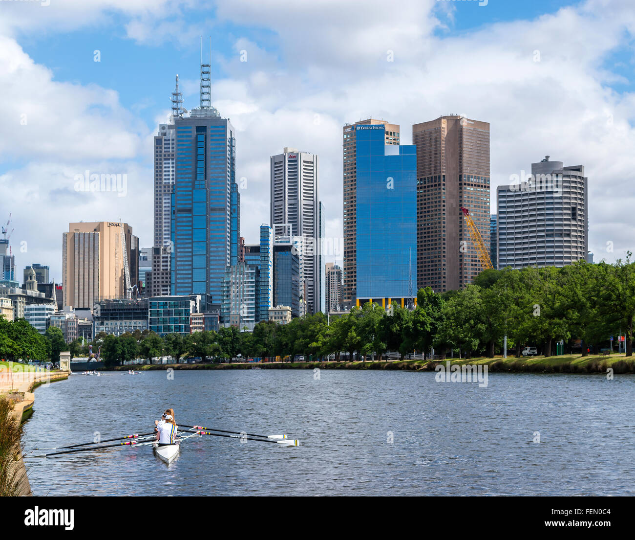 Skyline e sul Fiume Yarra, Melbourne, Australia Foto Stock