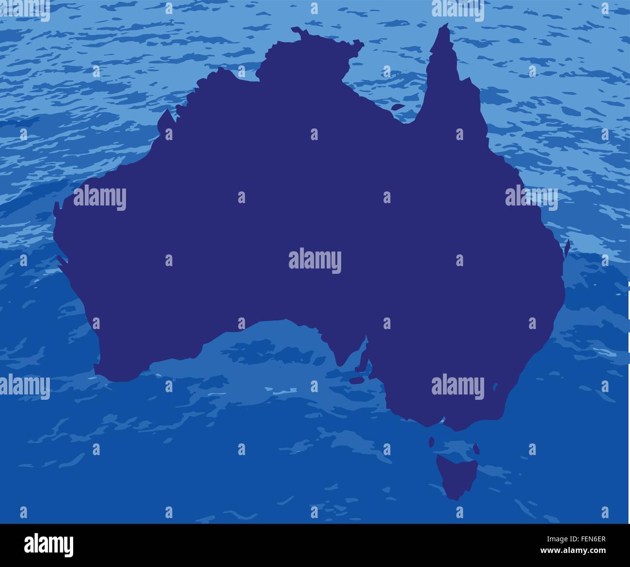 Silhouette australiano mappa su un Sfondo oceano Illustrazione Vettoriale