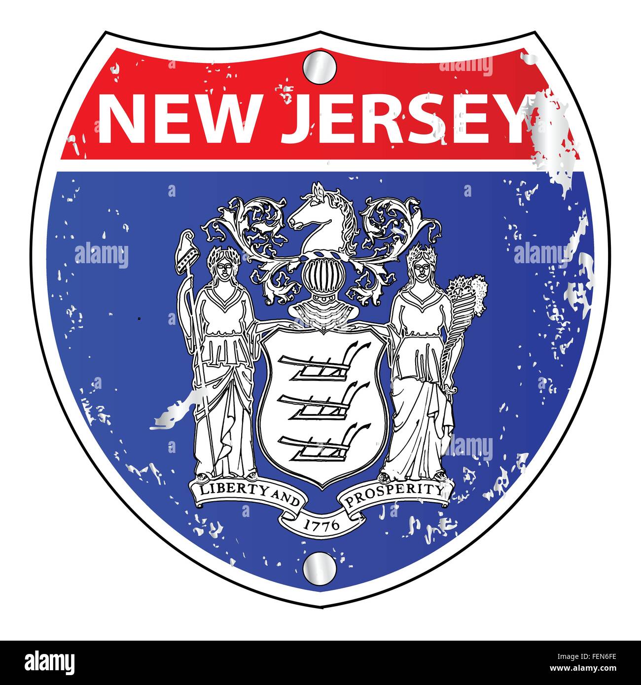New Jersey bandiera icone come un segno interstatali su uno sfondo bianco Illustrazione Vettoriale