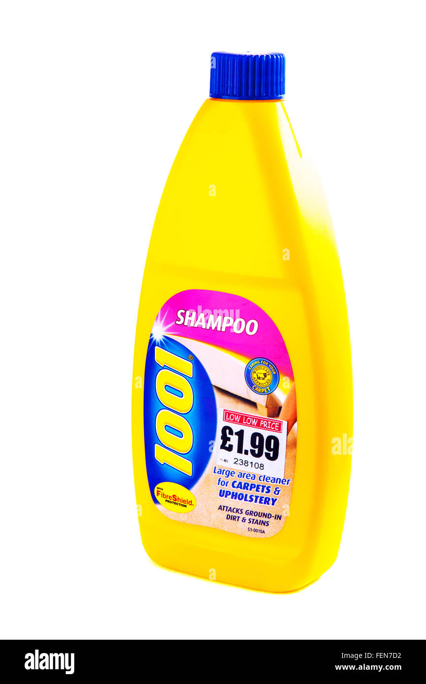 1001 shampoo pulizia prodotto di marca Pulitore della Tappezzeria tappeti bottiglia tagliare ritaglio sfondo bianco isolato Foto Stock