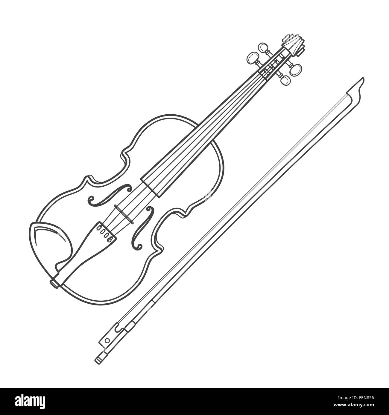 Vettore contorno grigio vector violino fiddle bow su sfondo bianco Illustrazione tecnica Illustrazione Vettoriale