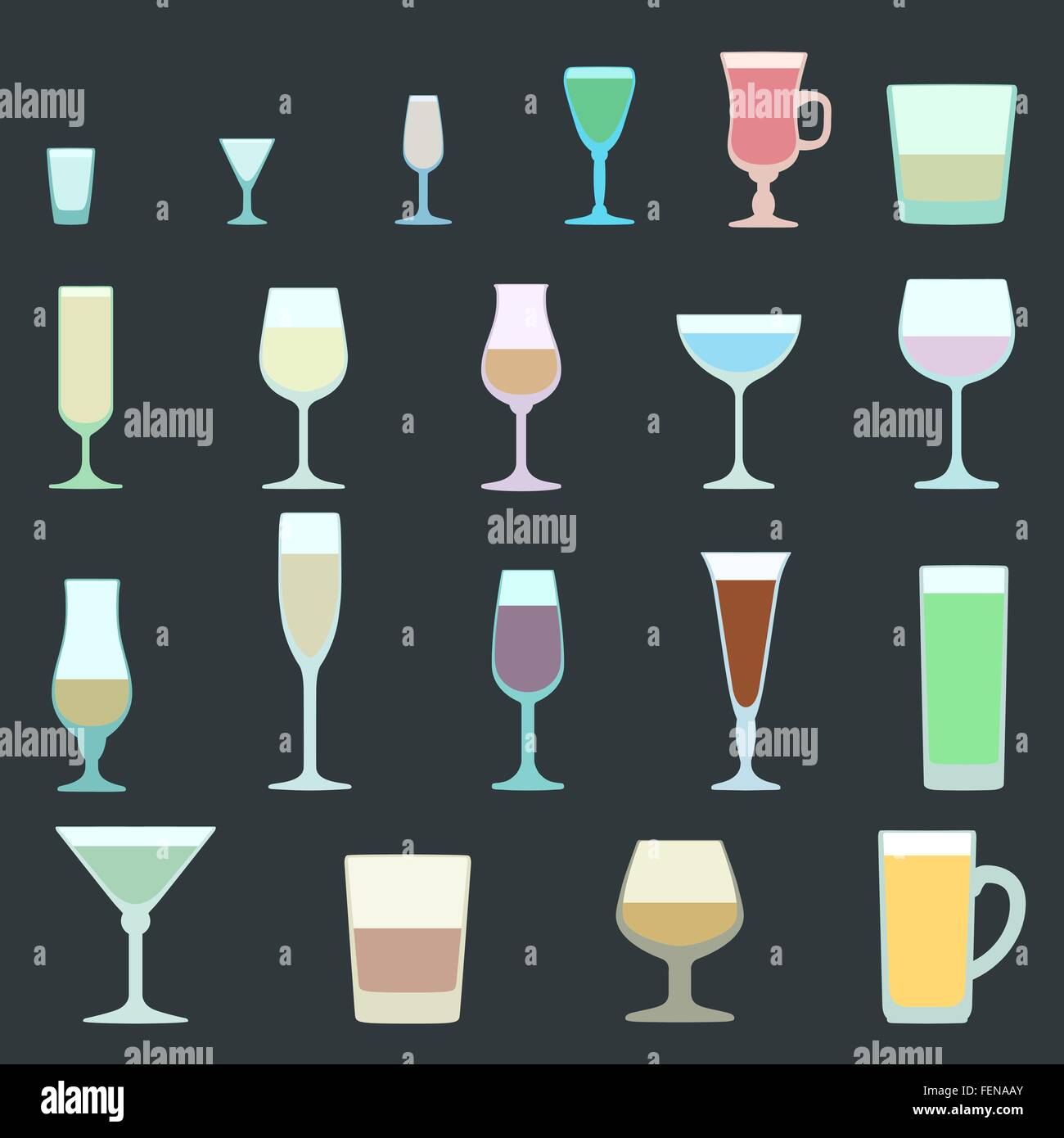 Design piatto colori solidi alcool set di occhiali Illustrazione Vettoriale