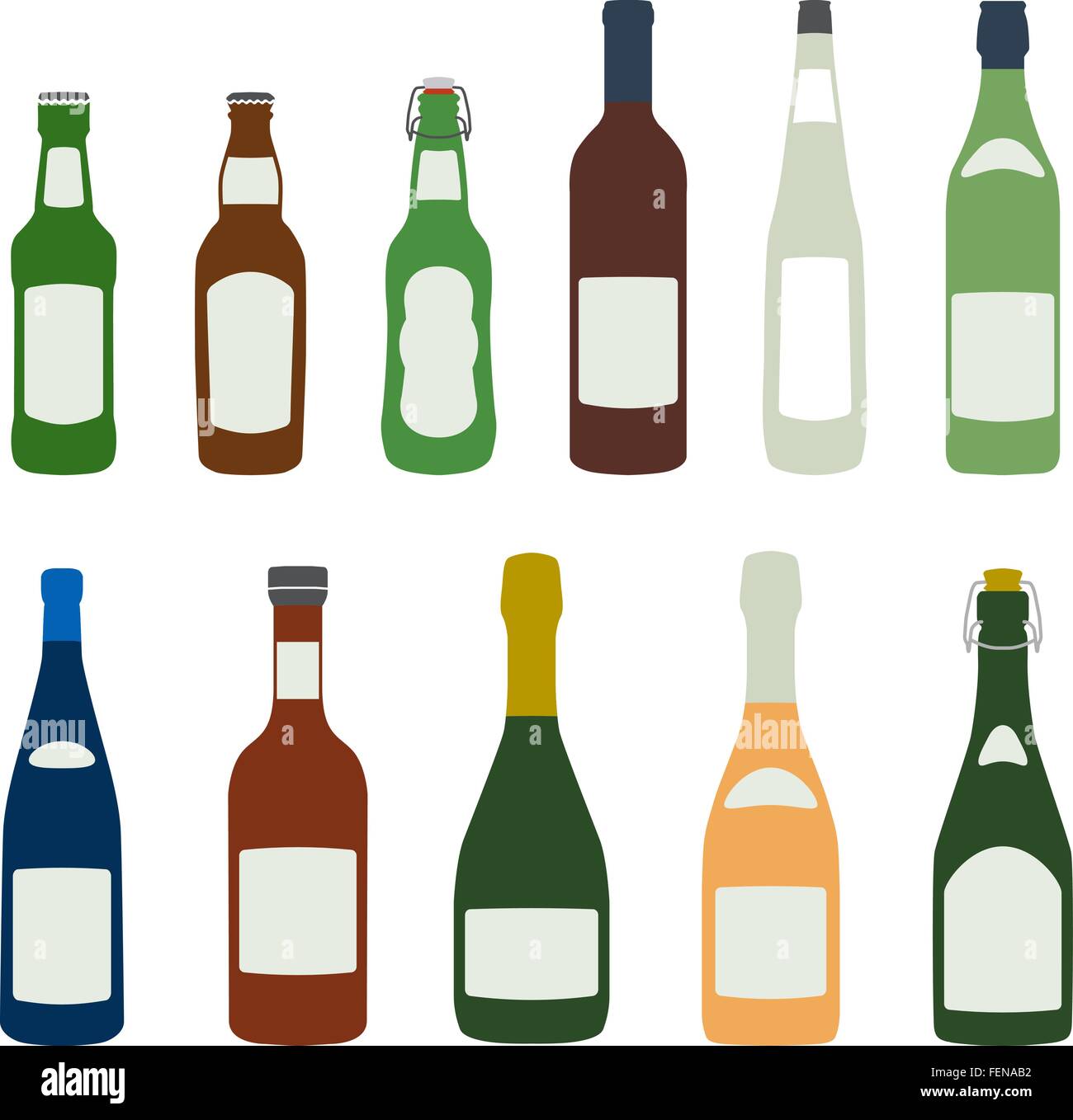 Design piatto colori solidi di bottiglie di alcol set di icone Illustrazione Vettoriale