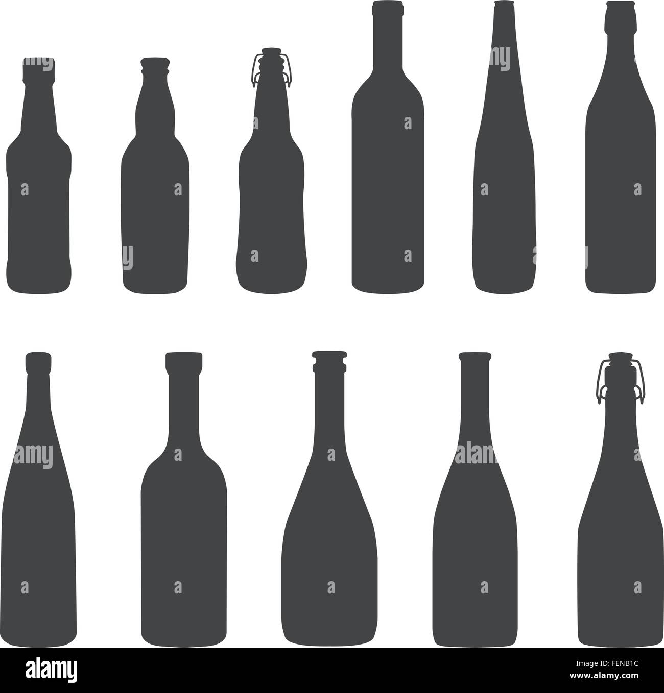 Bottiglie di alcol silhouette monocromatiche impostate Illustrazione Vettoriale