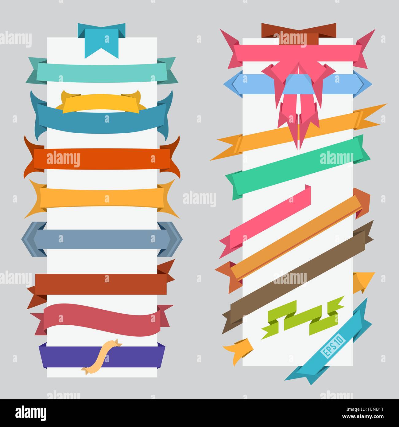 Set di vettore piana a colori nastri retrò e banner Illustrazione Vettoriale