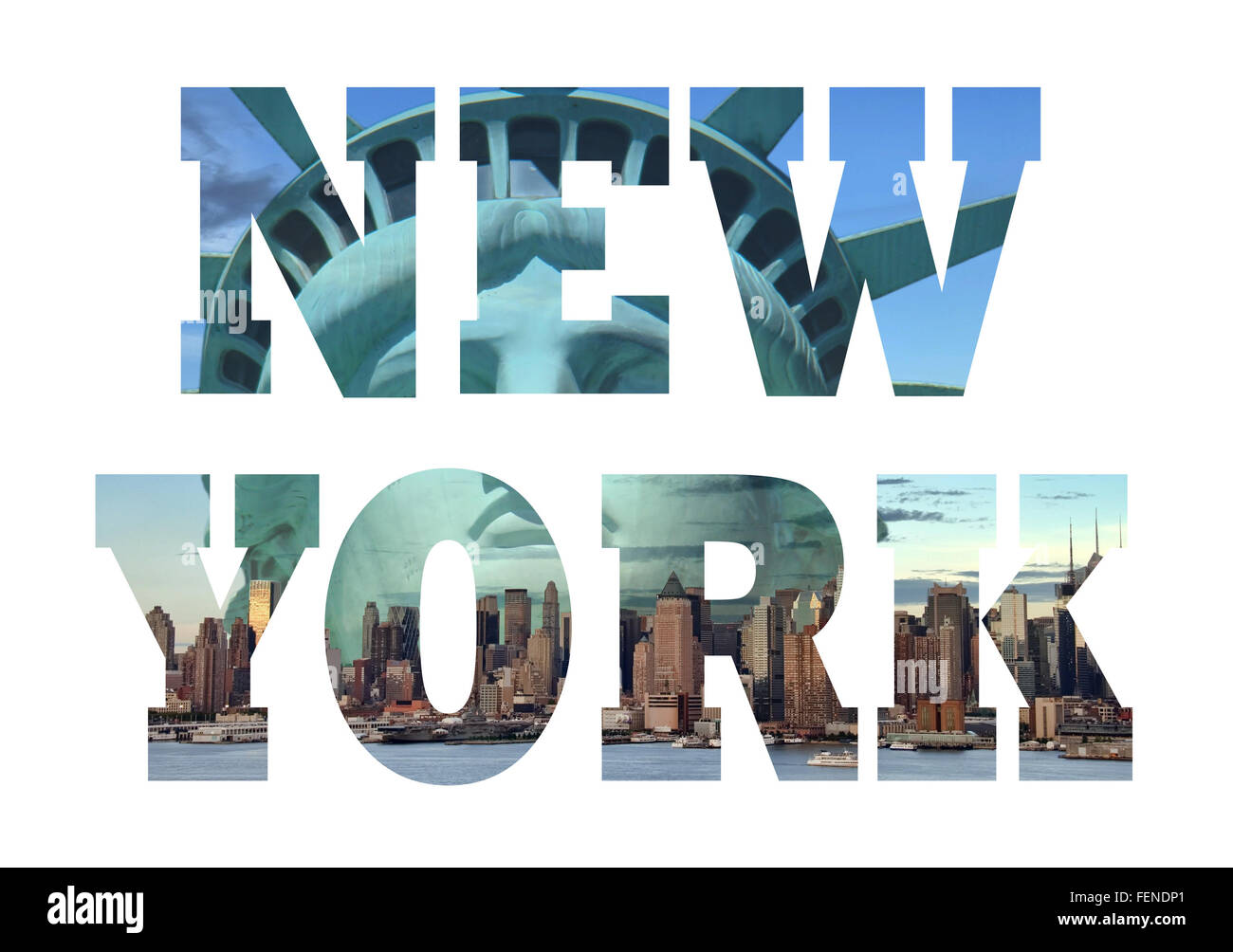 New York city name - USA destinazione di viaggio segno su sfondo bianco. Foto Stock