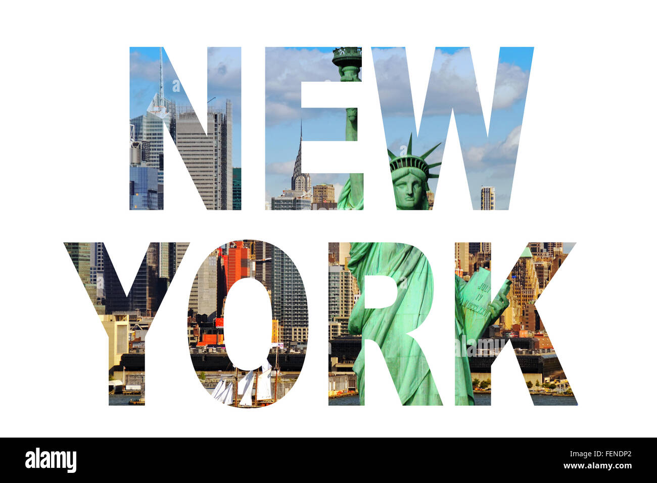 New York city name - USA destinazione di viaggio segno su sfondo bianco. Foto Stock