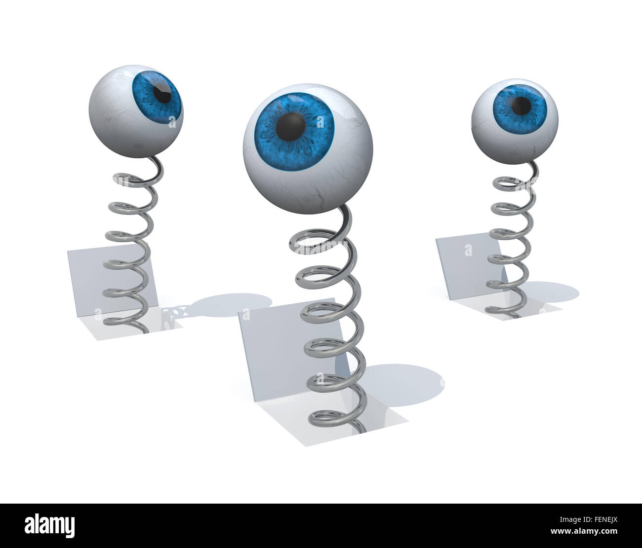 Umano occhi blu esce da una piana con una molla, 3d illustrazione Foto Stock