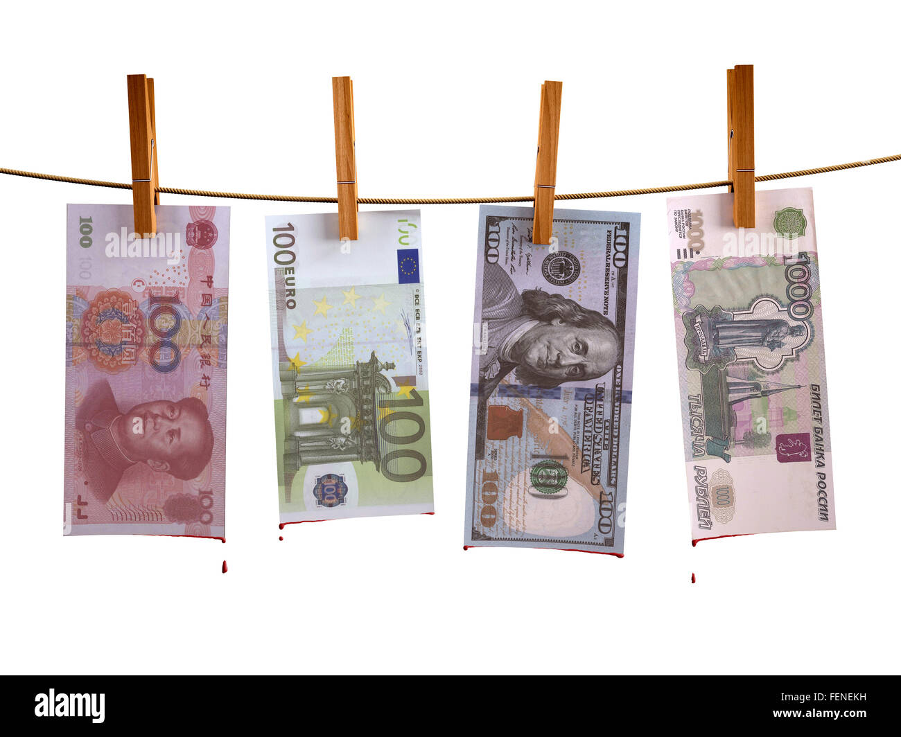 Molti banconote hunging con sangue, 3d illustrazione Foto Stock